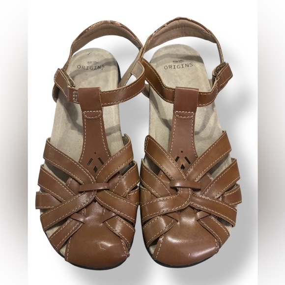 Cottagecore Earth Origins Women's Tan Memory Fit Leather Sandals - Picture 1 of 9